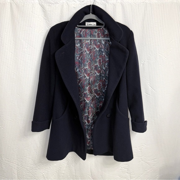Herman Kay Jackets & Blazers - Vintage Herman Kay 80% Wool Navy Blue Double-Breasted Pea Coat w/ Paisley Lining